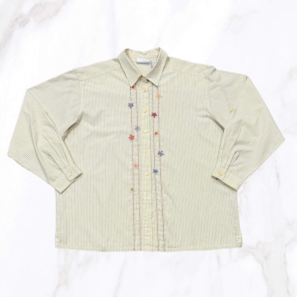 Napa Valley‎ Women’s Embroidered Yellow Striped Button Up Blouse, Size XL
